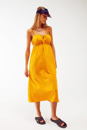 Q2 Women's Dress Maxi Yellow Summer Dress With Straps And Gathered Waist