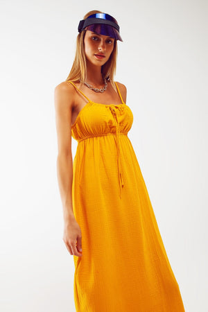 Q2 Women's Dress Maxi Yellow Summer Dress With Straps And Gathered Waist