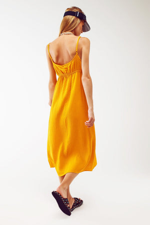 Q2 Women's Dress Maxi Yellow Summer Dress With Straps And Gathered Waist