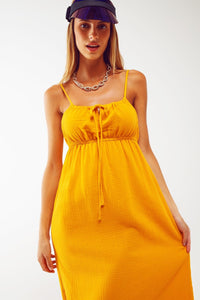 Q2 Women's Dress Maxi Yellow Summer Dress With Straps And Gathered Waist