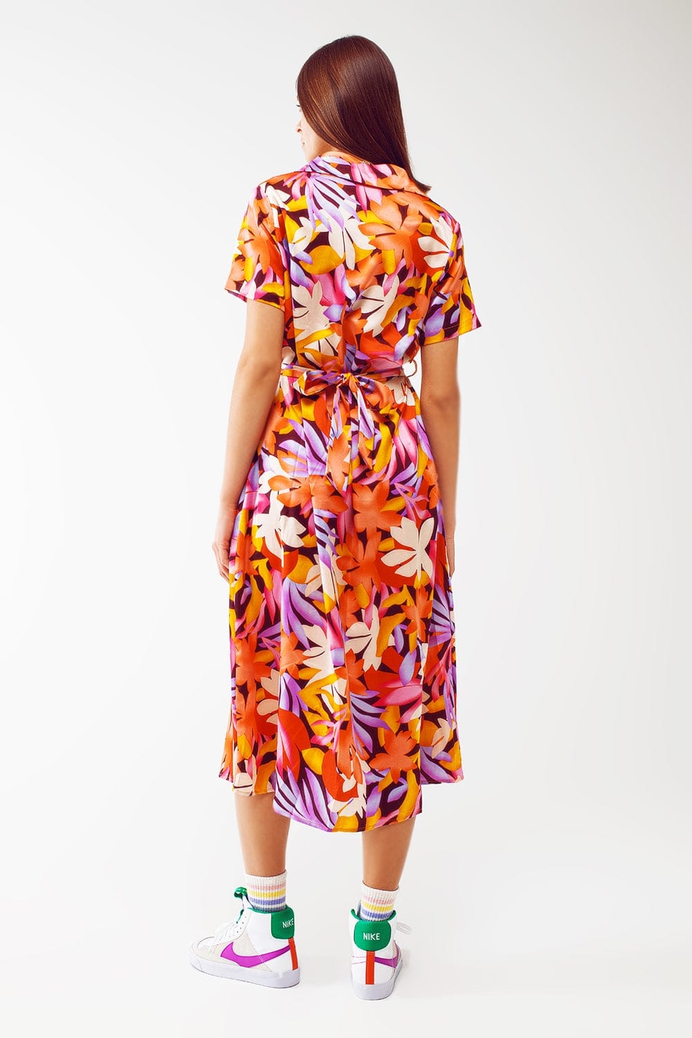 Q2 Women's Dress Midi Floral Print Dress in Multicolour