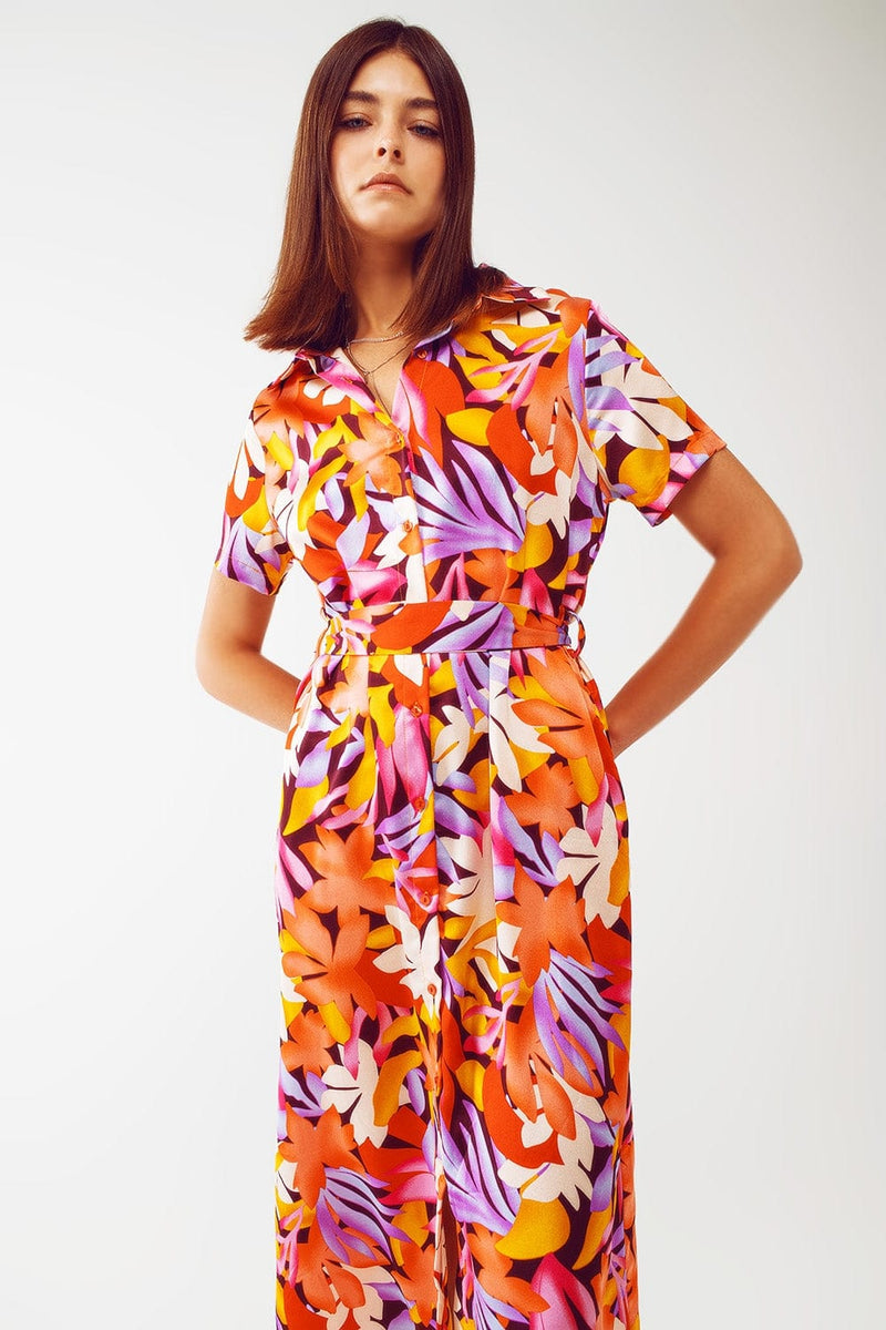 Q2 Women's Dress Midi Floral Print Dress in Multicolour