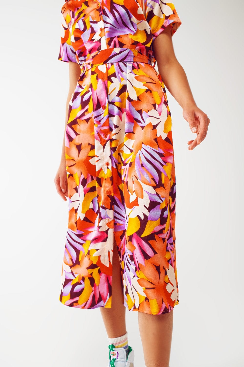 Q2 Women's Dress Midi Floral Print Dress in Multicolour