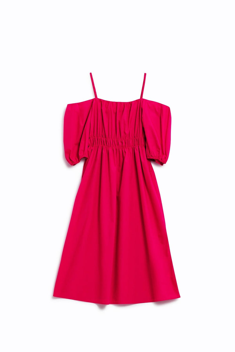 Q2 Women's Dress Midi Fuchsia Dress With Short Sleeves And Straps