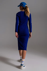 Q2 Women's Dress Midi Knit Dress With Square Neckline In Blue