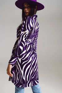 Q2 Women's Dress Midi Short Dress With Zebra Print In White And Purple