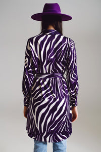 Q2 Women's Dress Midi Short Dress With Zebra Print In White And Purple