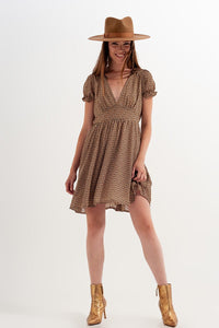 Q2 Women's Dress Mini Dress in Cream Check