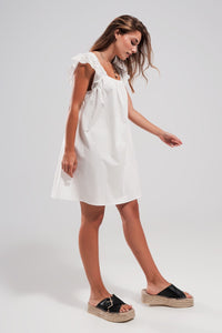 Q2 Women's Dress Mini Dress with Embroidery Detail in White
