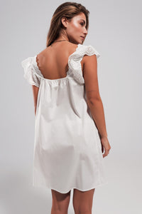 Q2 Women's Dress Mini Dress with Embroidery Detail in White