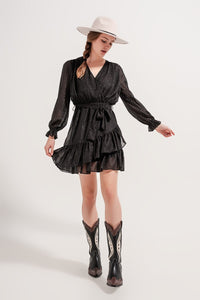 Q2 Women's Dress Mini Dress with Flippy Hem in Black