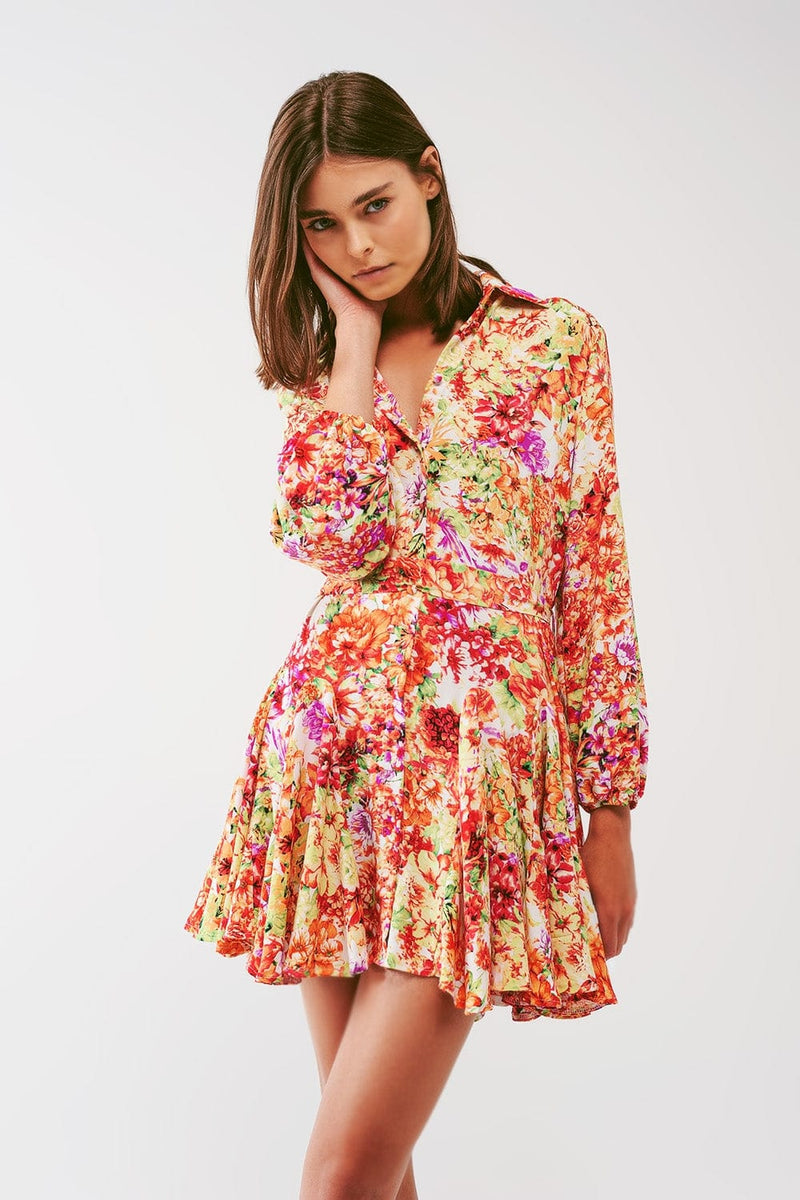 Q2 Women's Dress Mini Dress With Ruffles in Multicolor Floral Print