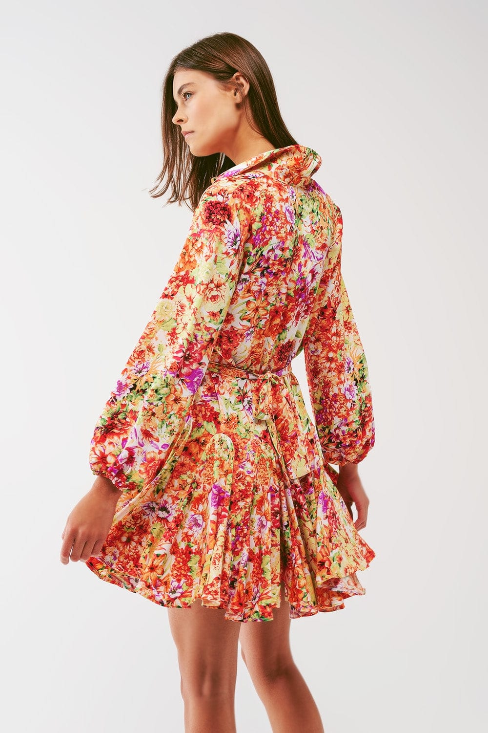 Q2 Women's Dress Mini Dress With Ruffles in Multicolor Floral Print