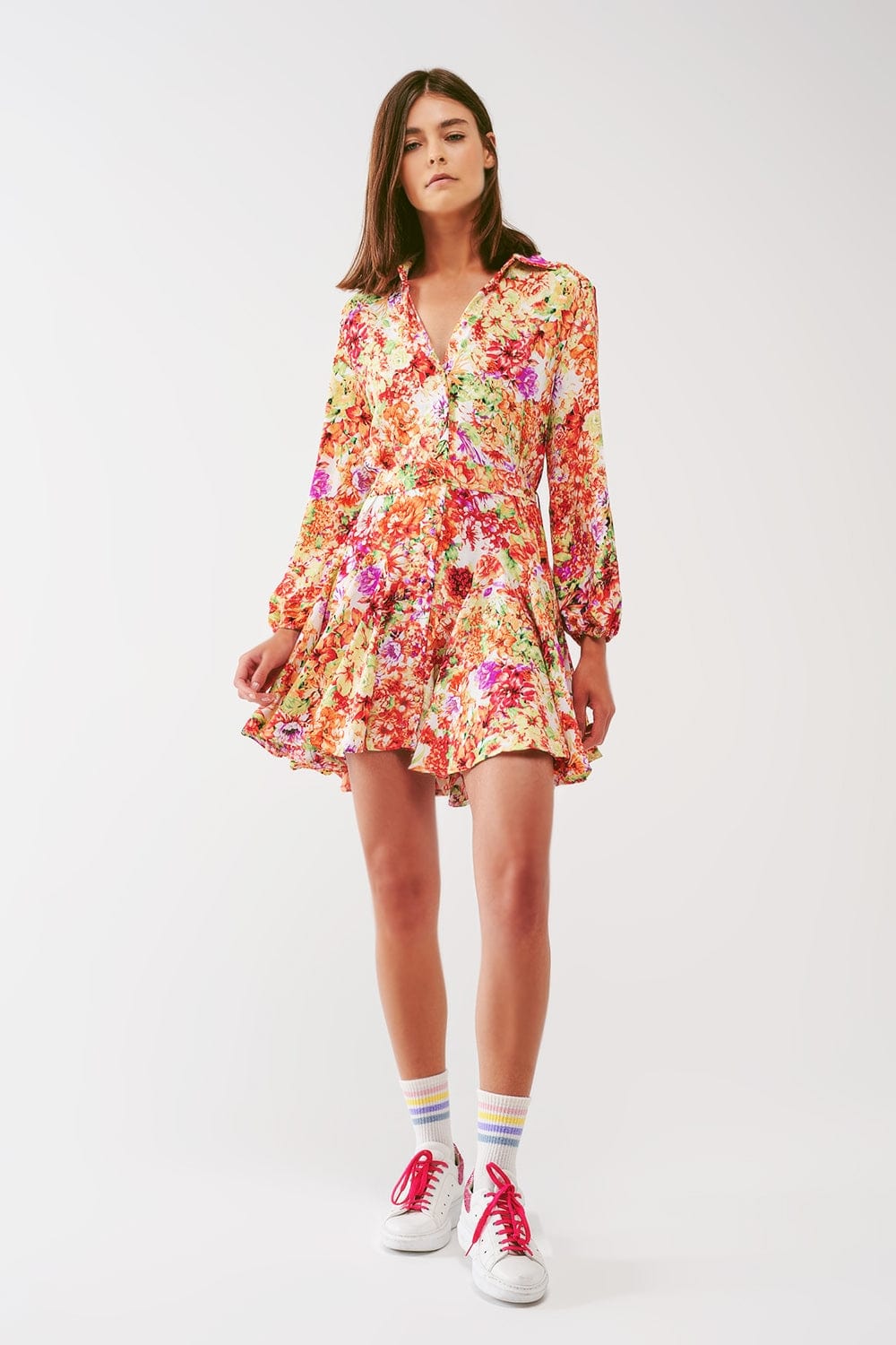 Q2 Women's Dress Mini Dress With Ruffles in Multicolor Floral Print