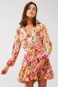 Q2 Women's Dress Mini Dress With Ruffles in Multicolor Floral Print
