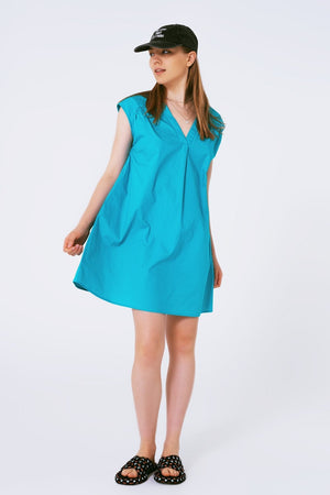 Q2 Women's Dress Mini Poplin Sleevless Dress In Turquoise