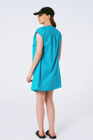 Q2 Women's Dress Mini Poplin Sleevless Dress In Turquoise