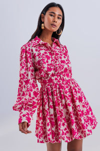 Q2 Women's Dress Mini Smock Dress in Fuchsia Vintage Floral