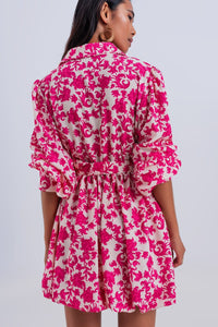 Q2 Women's Dress Mini Smock Dress in Fuchsia Vintage Floral
