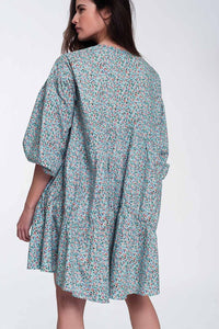 Q2 Women's Dress Mini Smock Dress with Puff Sleeves in Floral