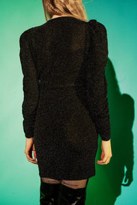 Q2 Women's Dress Mini v neck dress in black sparkle