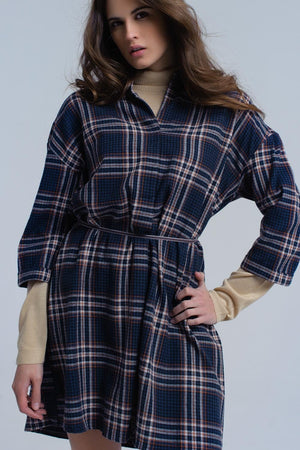 Q2 Women's Dress Navy checked midi dress