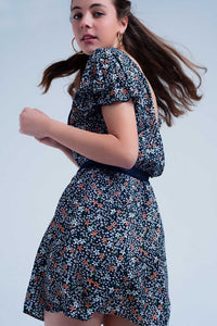 Q2 Women's Dress Navy Dress with Flower Print