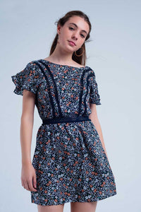 Q2 Women's Dress Navy Dress with Flower Print