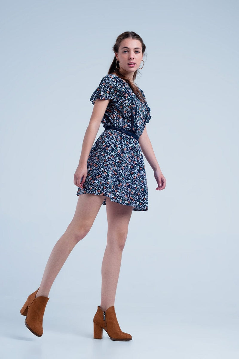 Q2 Women's Dress Navy Dress with Flower Print