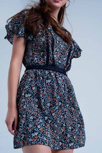 Q2 Women's Dress Navy Dress with Flower Print