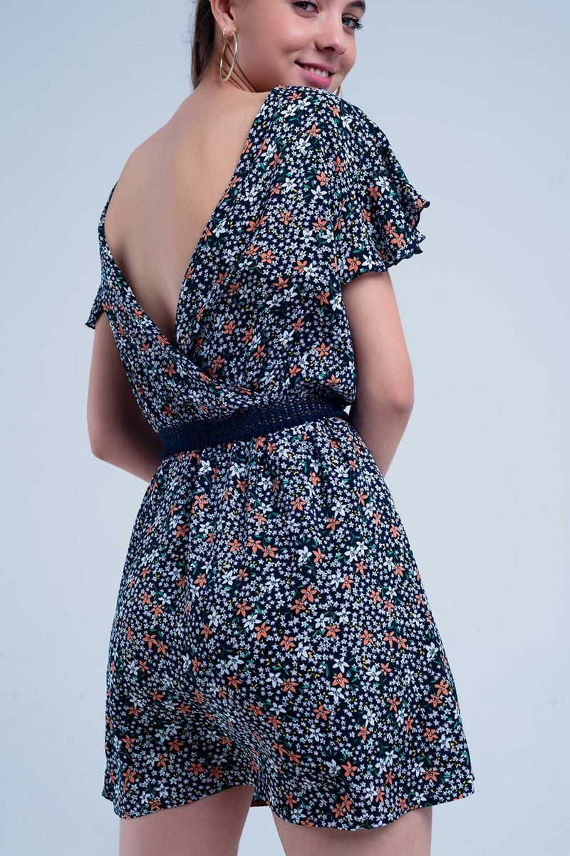 Q2 Women's Dress Navy Dress with Flower Print