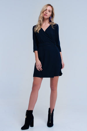 Q2 Women's Dress Navy wrap dress with lace detail