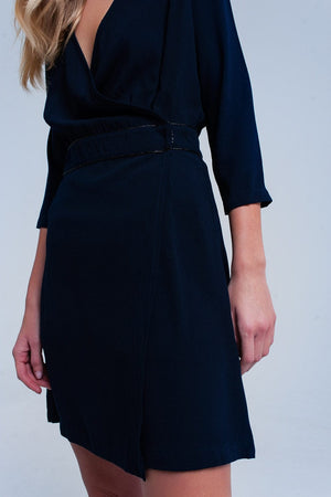 Q2 Women's Dress Navy wrap dress with lace detail