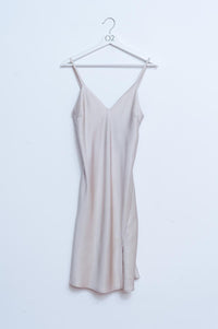 Q2 Women's Dress One Size / Beige / China Satin Short Slip Dress in Beige