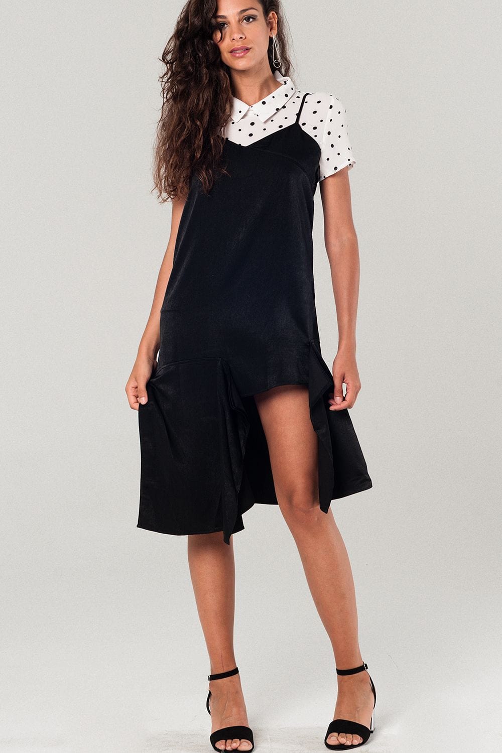 Q2 Women's Dress One Size / Black / China Asymmetric hem slip dress in black