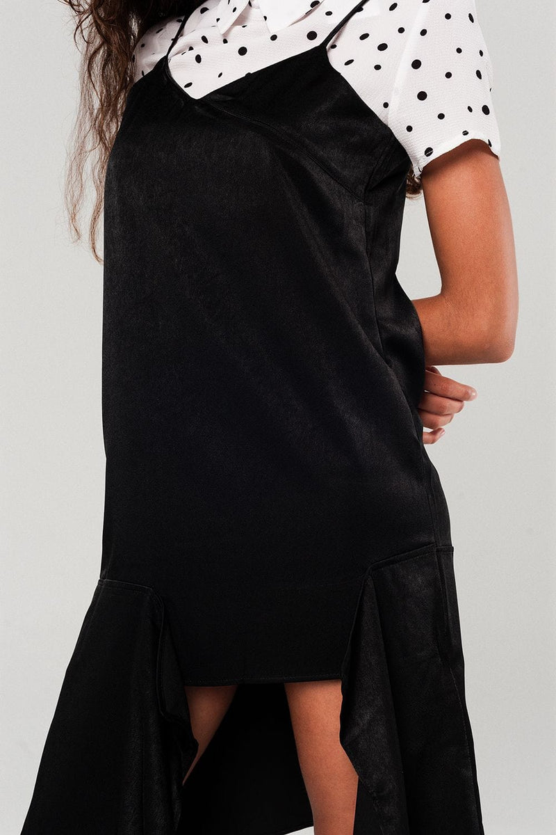 Q2 Women's Dress One Size / Black / China Asymmetric hem slip dress in black