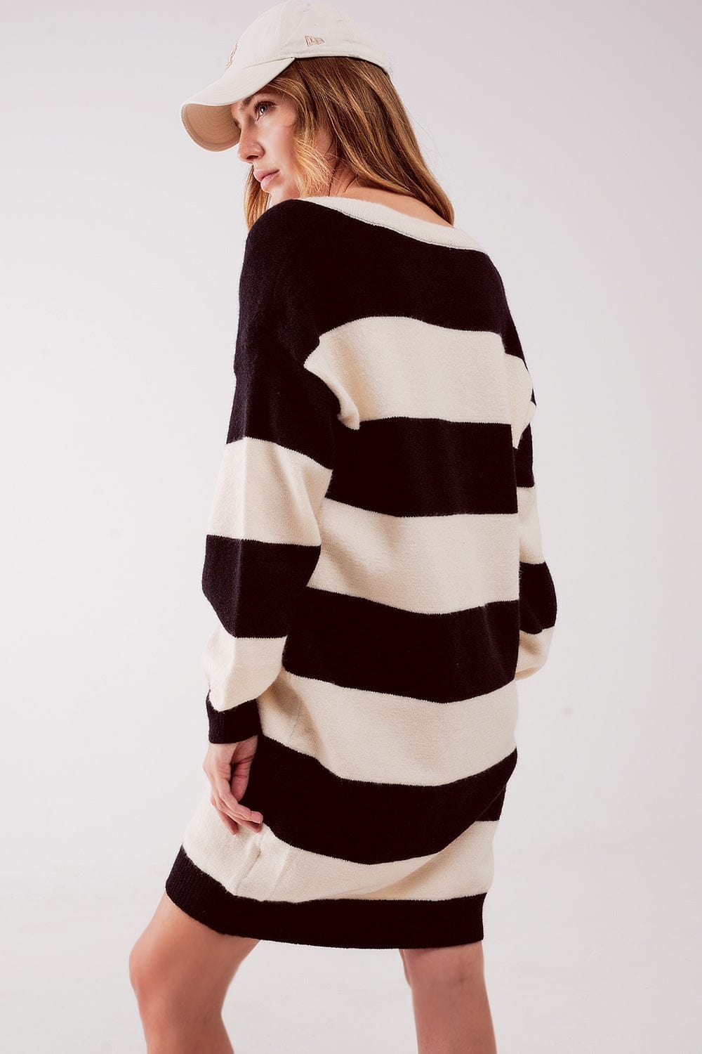 Q2 Women's Dress One Size / Black / China Stripe Jumper Dress in Black
