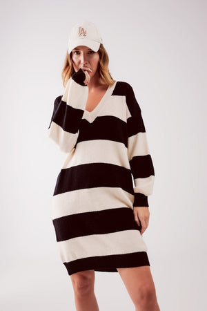 Q2 Women's Dress One Size / Black / China Stripe Jumper Dress in Black