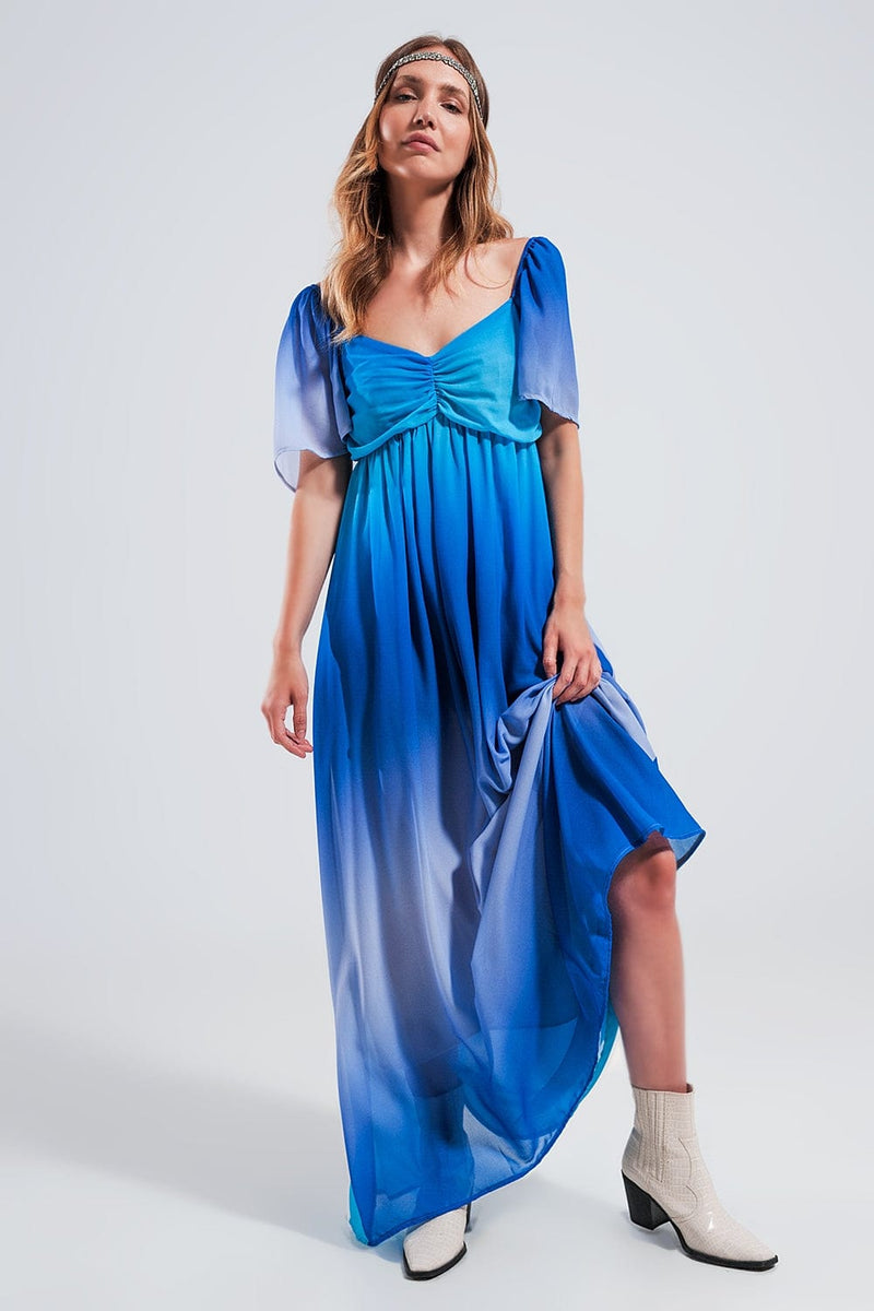 Q2 Women's Dress One Size / Blue / China Ombre Sweetheart Maxi Dress in Blue