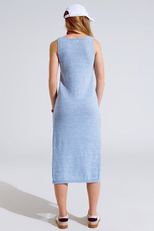 Q2 Women's Dress One Size / Blue Sleeveless Maxi Blue Dress With Side Slit