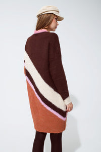 Q2 Women's Dress One Size / Brown Brown Striped Oversized Chunky Knit Dress With Crew Neck