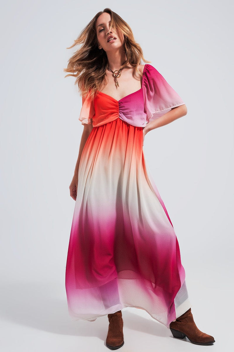 Q2 Women's Dress One Size / Fuchsia / China Ombre Sweetheart Maxi Dress in Fuchsia