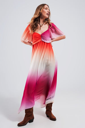 Q2 Women's Dress One Size / Fuchsia / China Ombre Sweetheart Maxi Dress in Fuchsia