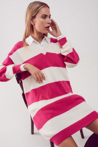 Q2 Women's Dress One Size / Fuchsia / China Stripe Jumper Dress in Fuchsia
