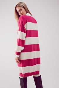 Q2 Women's Dress One Size / Fuchsia / China Stripe Jumper Dress in Fuchsia