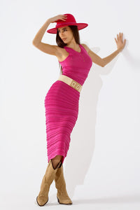 Q2 Women's Dress One Size / Fuchsia Fuchsia Maxi Crochet Sleeveless Knitted Dress