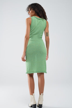 Q2 Women's Dress One Size / Green Knitted Midi Dress With Braided Detail In Green