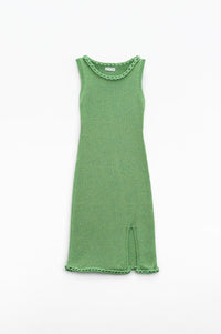 Q2 Women's Dress One Size / Green Knitted Midi Dress With Braided Detail In Green