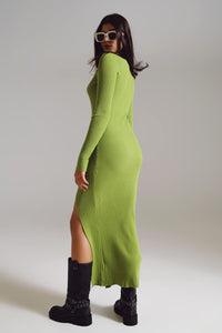 Q2 Women's Dress One Size / Green Maxi Green Knitted Dress With A Lime Green