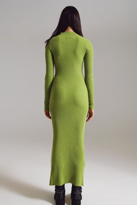 Q2 Women's Dress One Size / Green Maxi Green Knitted Dress With A Lime Green